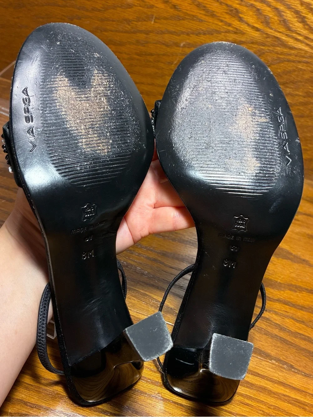 Y2K Via Spiga ITALY MADE Beaded Satin Slingback Flared Heel Sandals Black Size 8